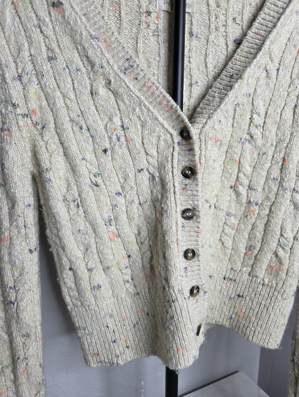 Pilcro Anthropologie Micro Cream Speckled Cardigan Sweater Size Small - Picture 6 of 11